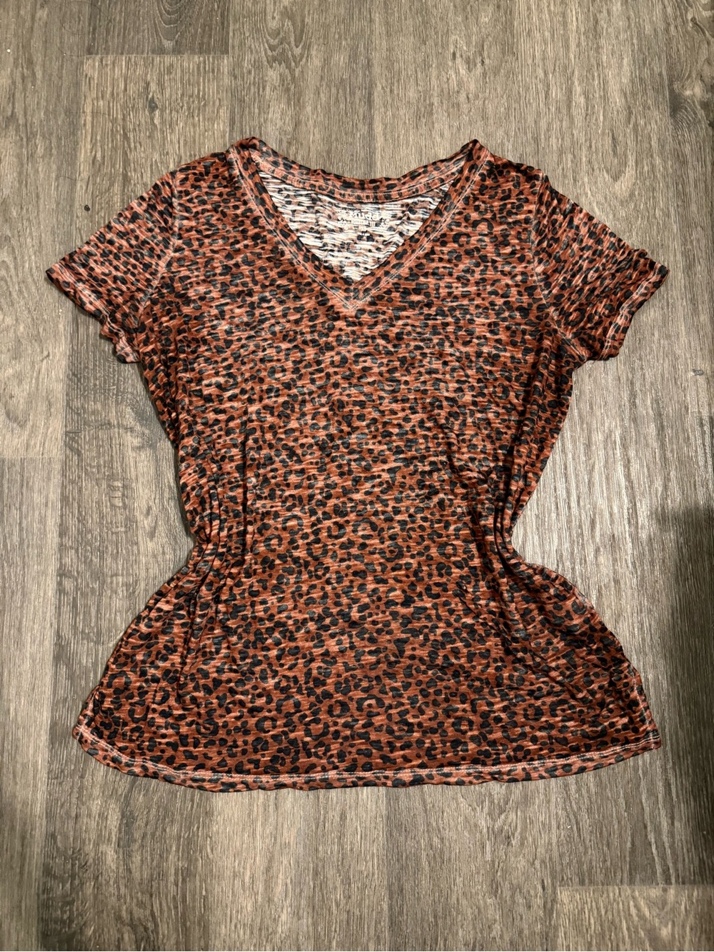 Women’s Y2K Mudd V-Neck Short Sleeve Leopard Print Burnout Top